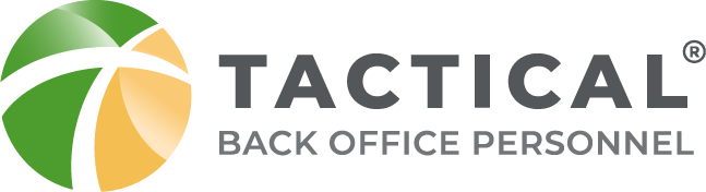 Logo for Tactical Back Office Personnel featuring a segmented green and yellow circular graphic on the left, with the company name in bold gray text to the right.